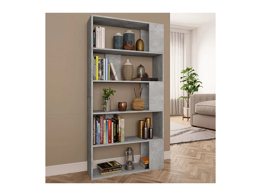 Bibliothèque-Séparateur de pièce Gris béton 80x24x159 cm OFR62627 BonneVie Meuble
