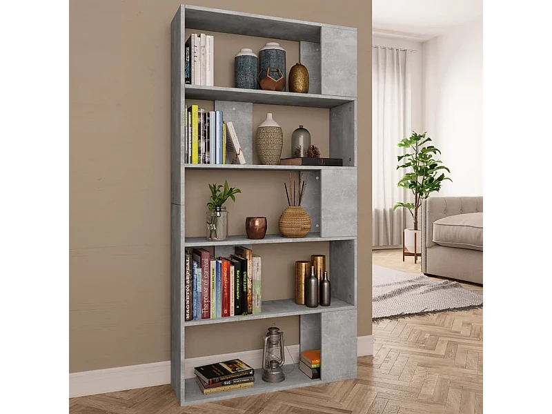 Bibliothèque-Séparateur de pièce Gris béton 80x24x159 cm OFR62627 BonneVie Meuble