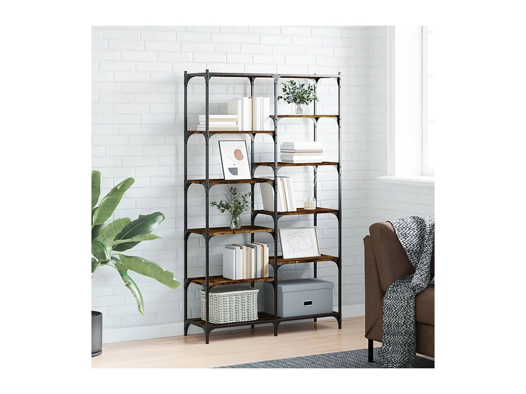 Bibliothèque chêne fumé 100x32x170 cm bois d'ingénierie et fer OFR81708 BonneVie Meuble