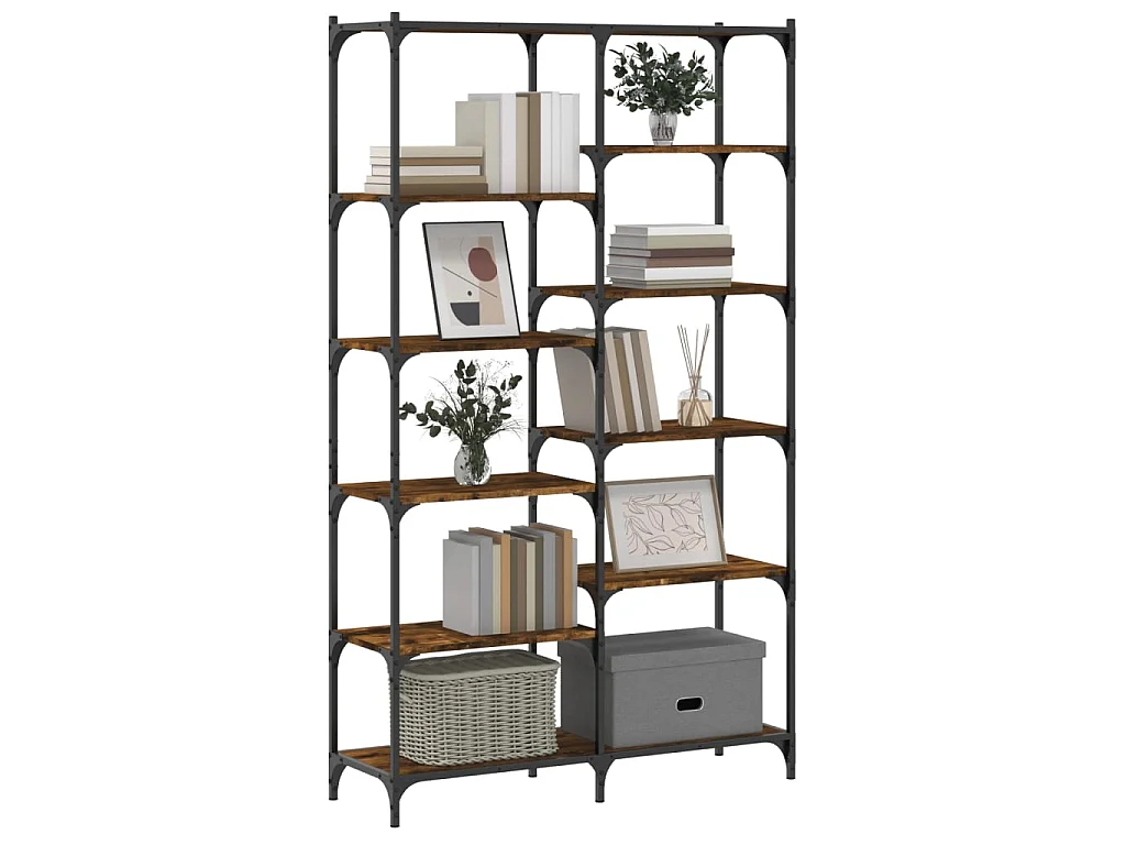 Bibliothèque chêne fumé 100x32x170 cm bois d'ingénierie et fer OFR81708 BonneVie Meuble