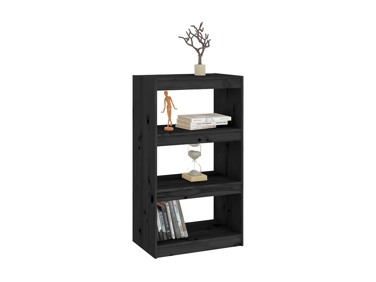 Bibliothèque-Séparateur de pièce Noir 60x30x103,5 cm Pin solide OFR86386 BonneVie Meuble