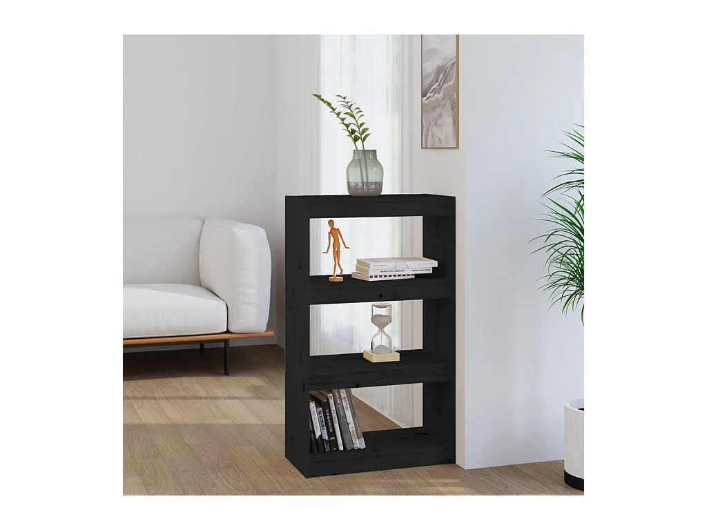 Bibliothèque-Séparateur de pièce Noir 60x30x103,5 cm Pin solide OFR86386 BonneVie Meuble