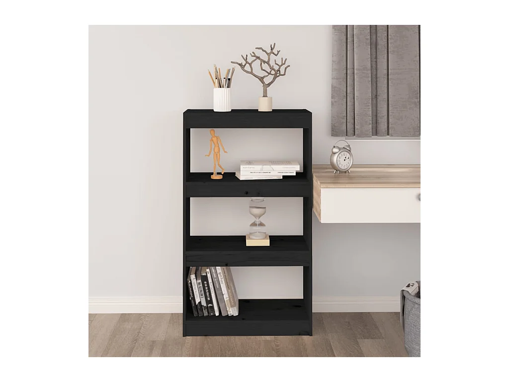 Bücherregal/Bücherschrank,Raumteiler Schwarz 60x30x103,5 cm Massivholz Kiefer -gkd18566