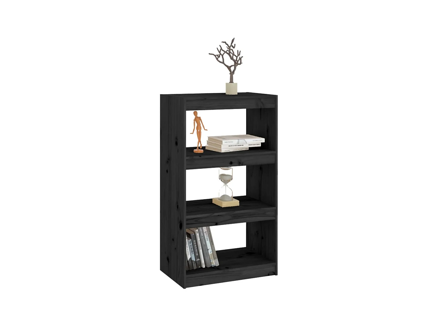 Bücherregal/Bücherschrank,Raumteiler Schwarz 60x30x103,5 cm Massivholz Kiefer -gkd18566