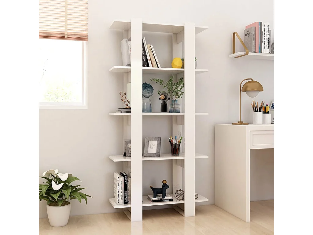 Bibliothèque-Séparateur de pièce Blanc brillant 80x30x160 cm OFR37062 BonneVie Meuble