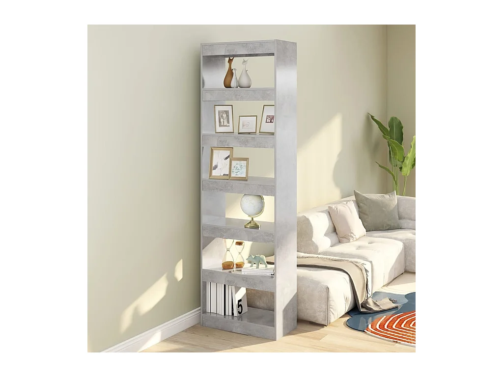 Bibliothèque-Séparateur de pièce Gris béton 60x30x198 cm OFR91453 BonneVie Meuble