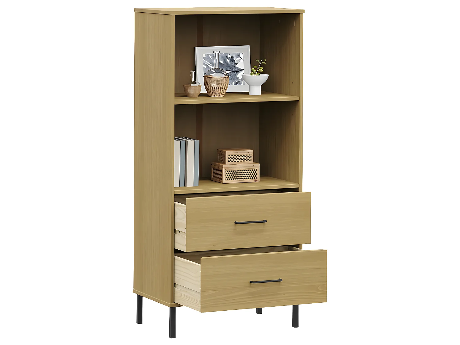 Estante c/ 2 gavetas 60x35x128,5cm madeira maciça OSLO castanho PT278000