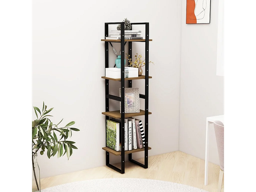 Bibliothèque à 4 niveaux 40x30x140 cm bois de pin massif OFR74965 BonneVie Meuble