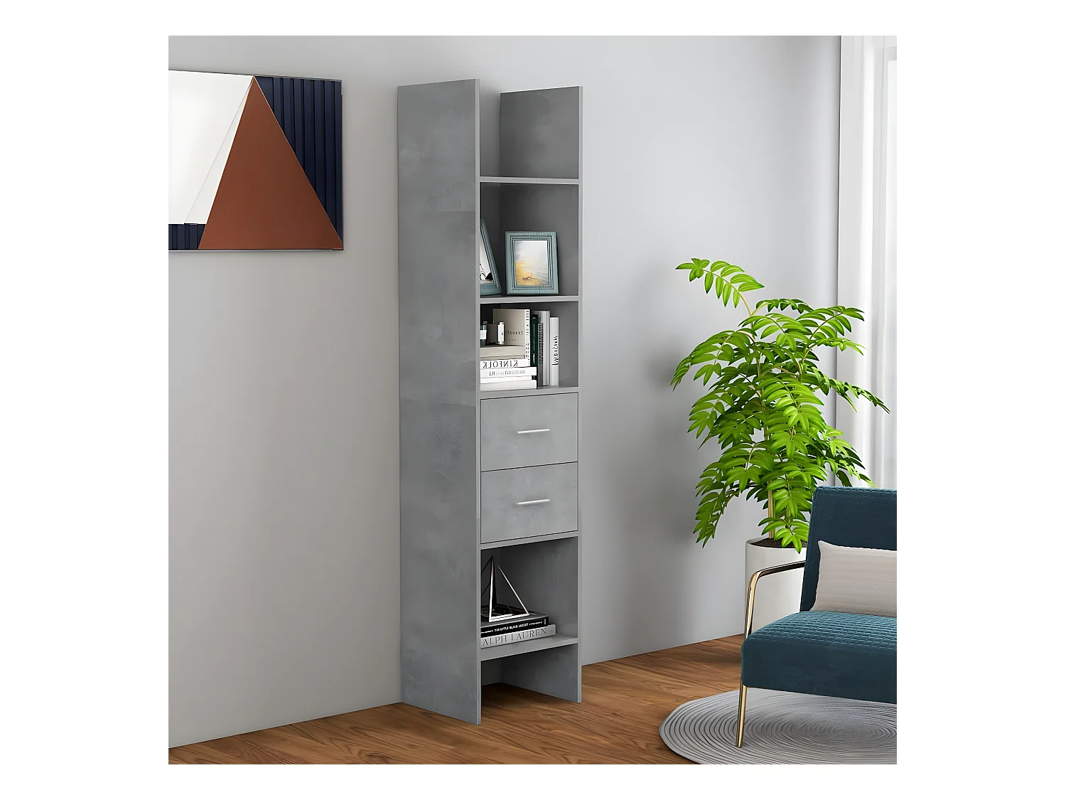 Bibliothèque Gris béton 40x35x180 cm Aggloméré OFR77013 BonneVie Meuble