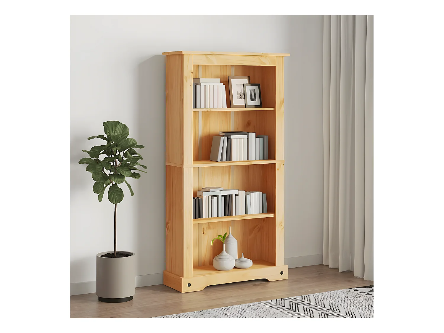 Bibliothèque 4 niveaux Gamme Corona Pin mexicain 81x29x150 cm OFR58855 BonneVie Meuble