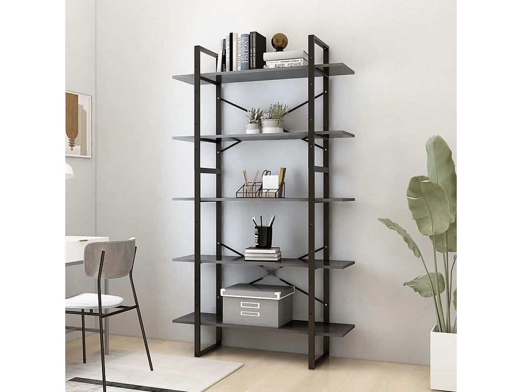 Bibliothèque à 5 niveaux Gris 100x30x175 cm Bois d'ingénierie OFR97047 BonneVie Meuble