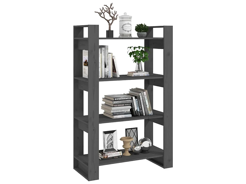 Bücherregal/Bücherschrank,Raumteiler Grau 80x35x125 cm Massivholz Kiefer -gkd934942