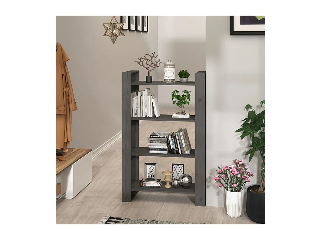 Bibliothèque-Séparateur de pièce Gris 80x35x125 cm Pin solide OFR49850 BonneVie Meuble