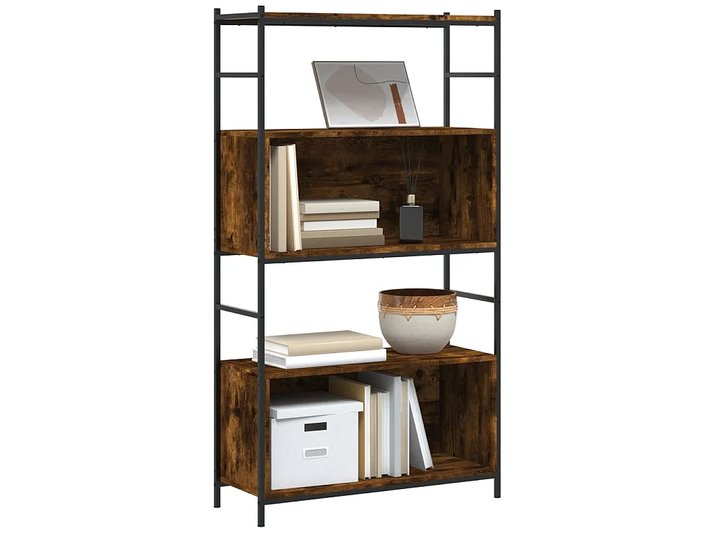 Biblioteca Estantería hierro madera ingeniería roble ahumado 80x30x145,5cm ES18885