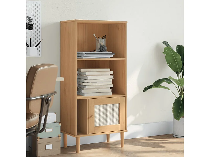 Biblioteca Estantería SENJA aspecto ratán madera pino marrón 60x35x130 cm ES10280
