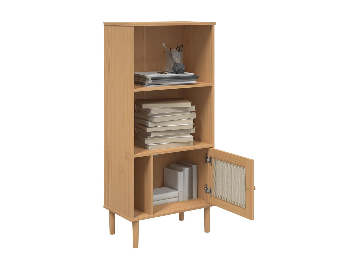 Biblioteca Estantería SENJA aspecto ratán madera pino marrón 60x35x130 cm ES10280