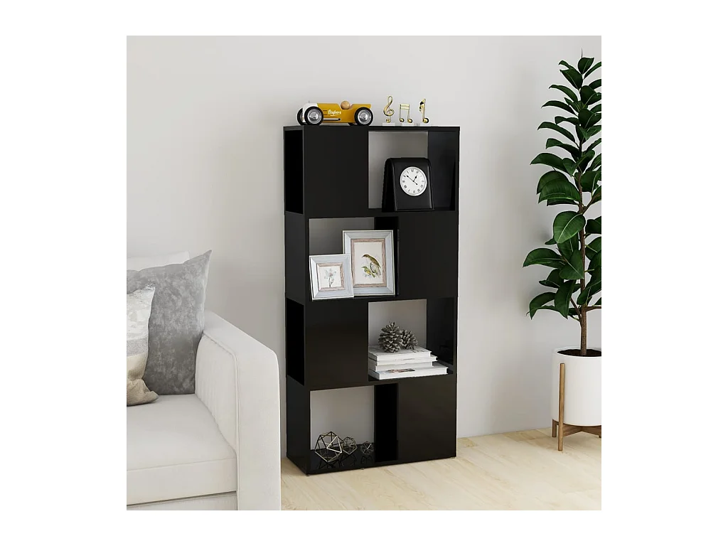 Bücherregal Raumteiler,Bücherschrank Hochglanz-Schwarz 60x24x124,5 cm -gkd519730