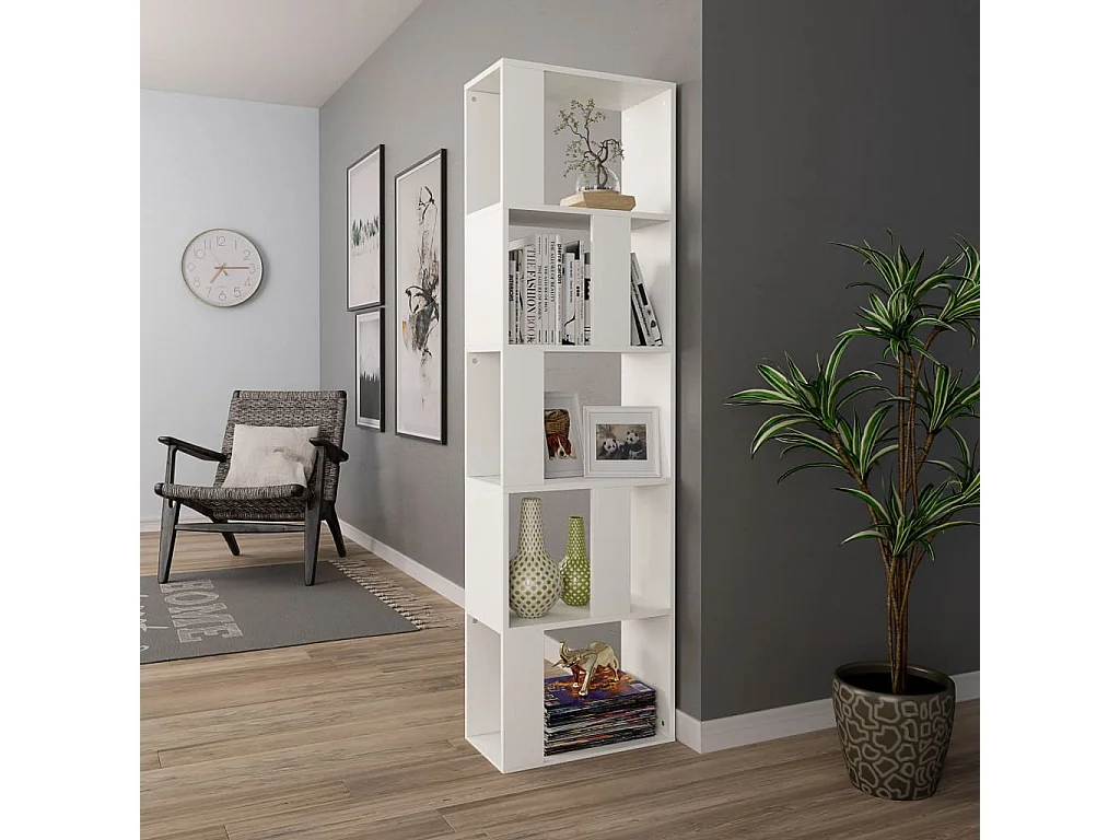 Bibliothèque-Séparateur de pièce Blanc 45x24x159 cm Aggloméré OFR32956 BonneVie Meuble