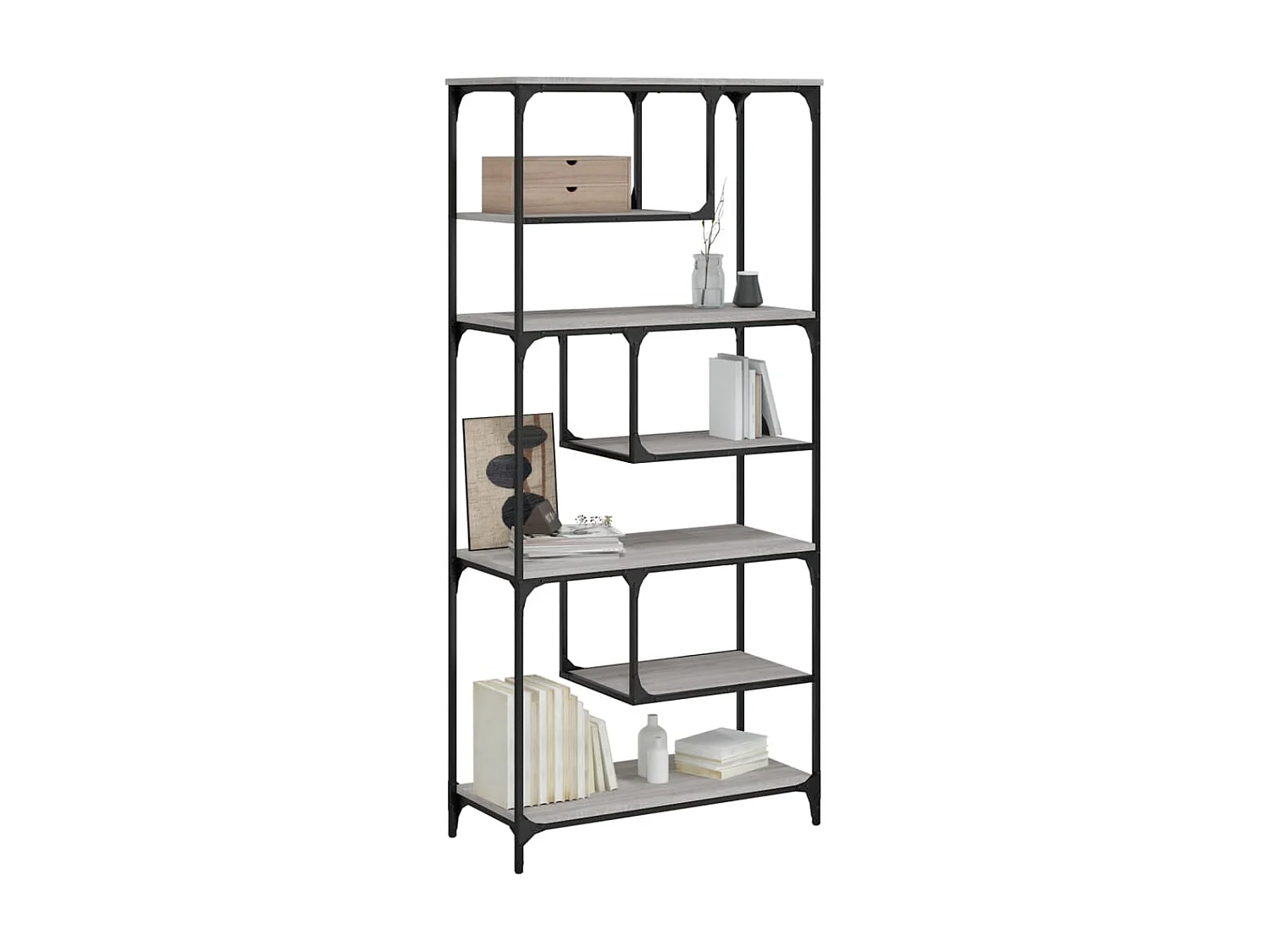 Bibliothèque sonoma gris 81x36x176 cm bois d'ingénierie OFR11319 BonneVie Meuble