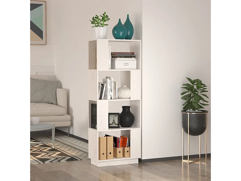Boekenkast/kamerscherm 51x25x132 cm massief grenenhout wit NL336311