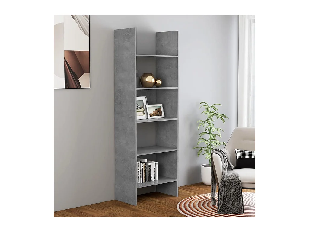 Bibliothèque Gris béton 60x35x180 cm Aggloméré OFR99538 BonneVie Meuble