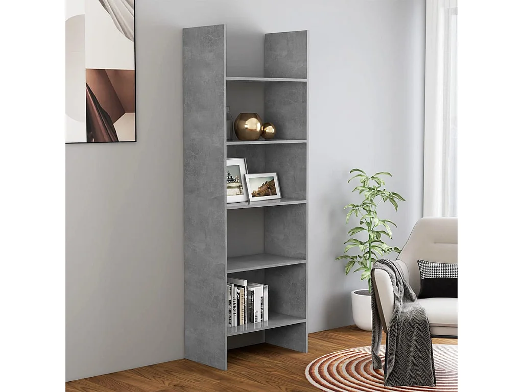 Bibliothèque Gris béton 60x35x180 cm Aggloméré OFR99538 BonneVie Meuble