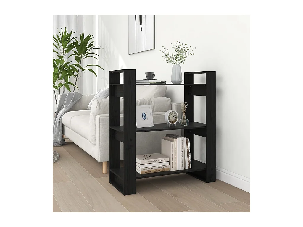 Bibliothèque-Séparateur de pièce Noir 80x35x91 cm Pin solide OFR86816 BonneVie Meuble