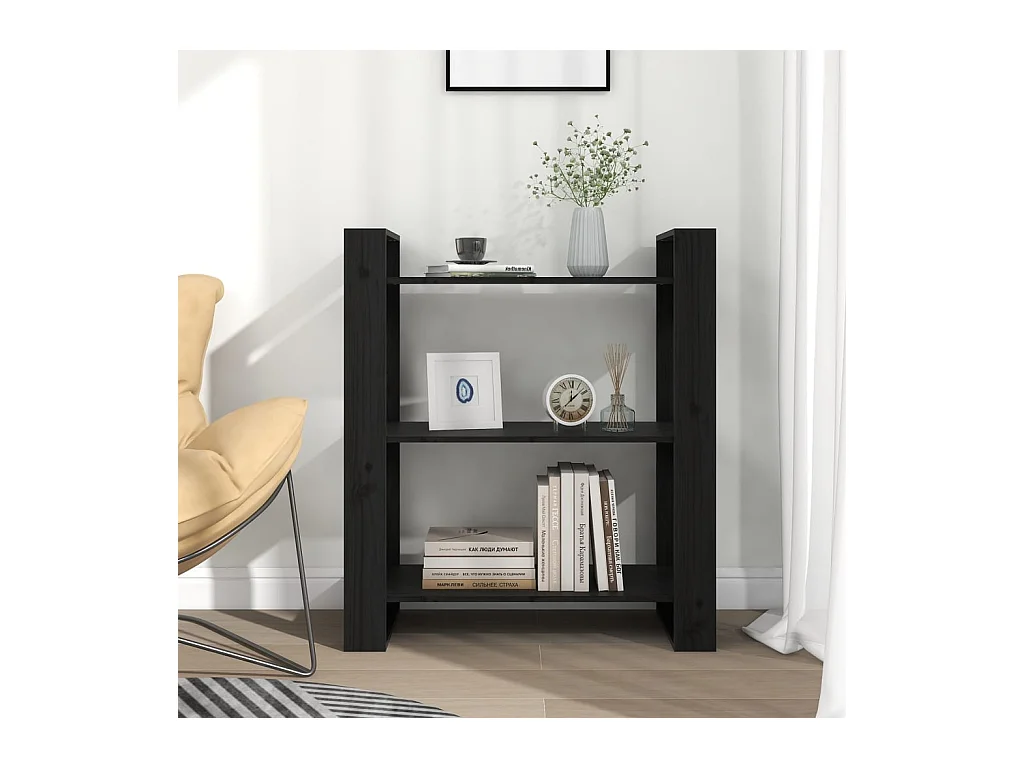 Bücherregal/Bücherschrank,Raumteiler Schwarz 80x35x91 cm Massivholz Kiefer -gkd309613