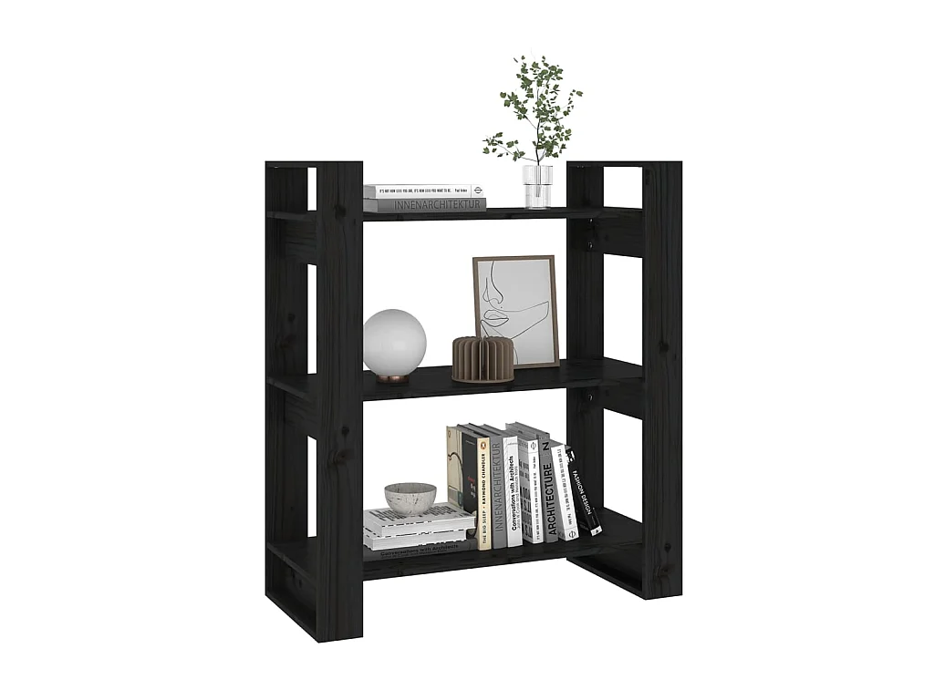 Bücherregal/Bücherschrank,Raumteiler Schwarz 80x35x91 cm Massivholz Kiefer -gkd309613