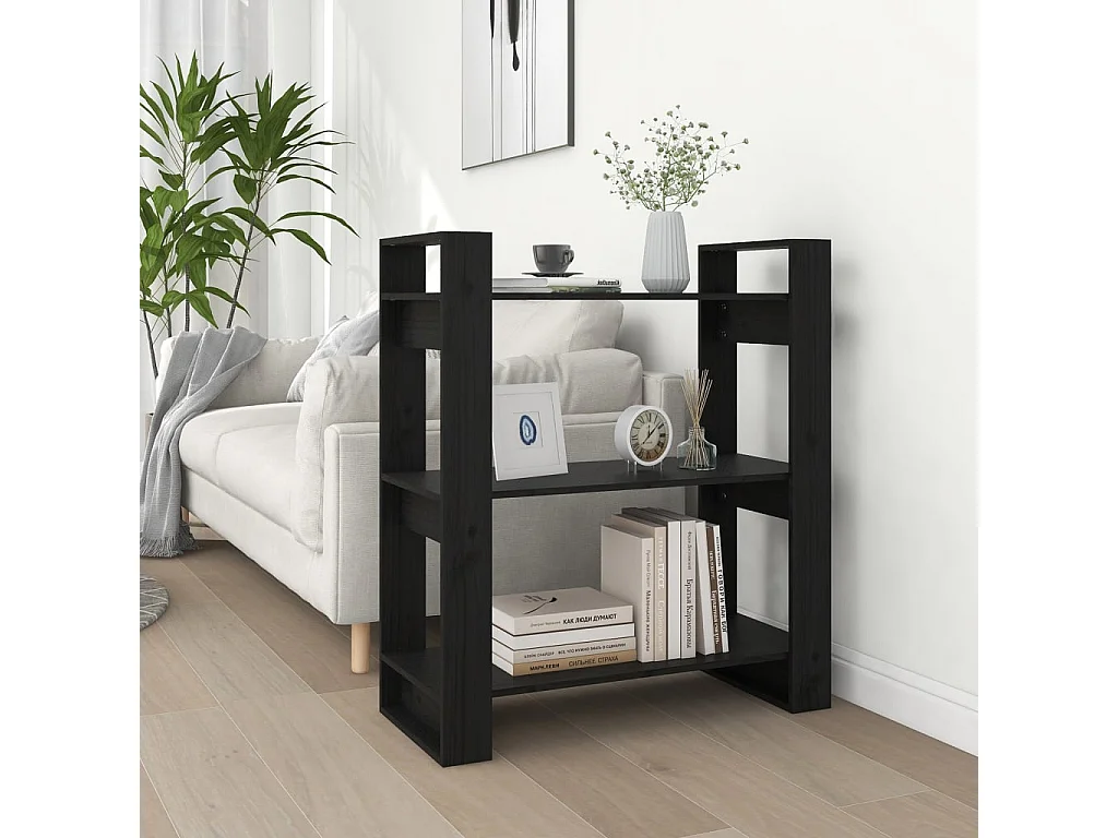 Bücherregal/Bücherschrank,Raumteiler Schwarz 80x35x91 cm Massivholz Kiefer -gkd309613
