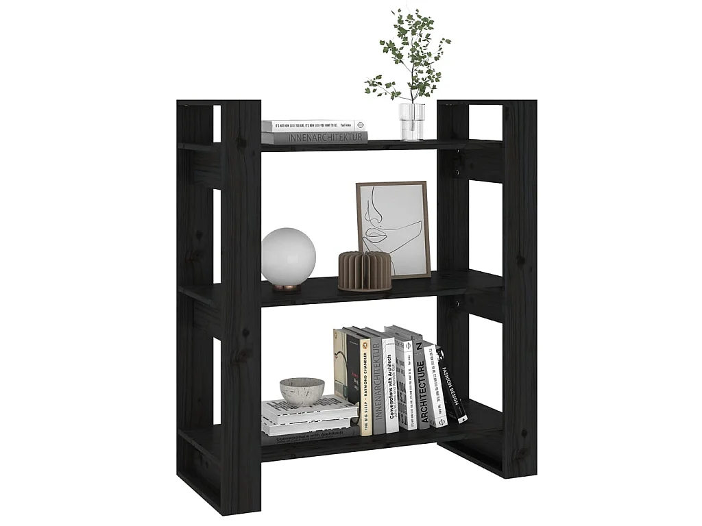 Bücherregal/Bücherschrank,Raumteiler Schwarz 80x35x91 cm Massivholz Kiefer -gkd309613