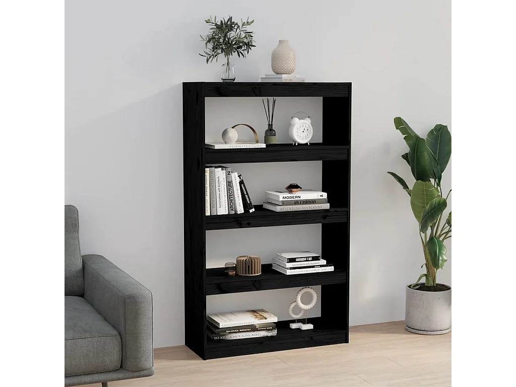 Bibliothèque-Séparateur de pièce Noir 80x30x135,5 cm Pin solide OFR40701 BonneVie Meuble