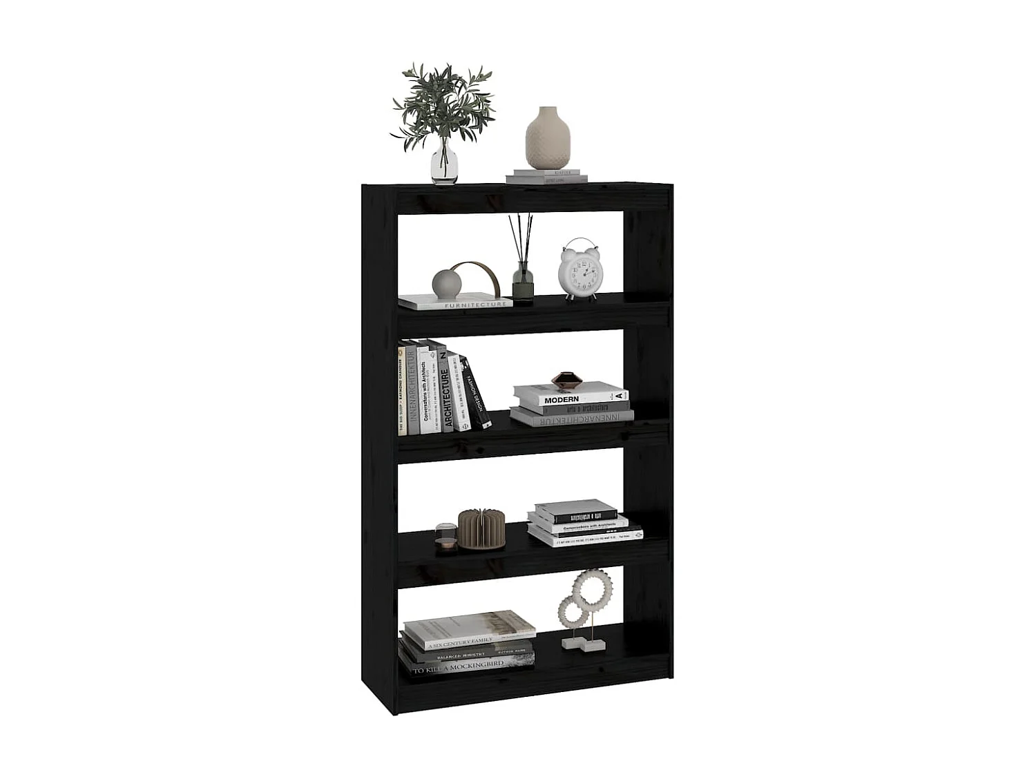 Bibliothèque-Séparateur de pièce Noir 80x30x135,5 cm Pin solide OFR40701 BonneVie Meuble