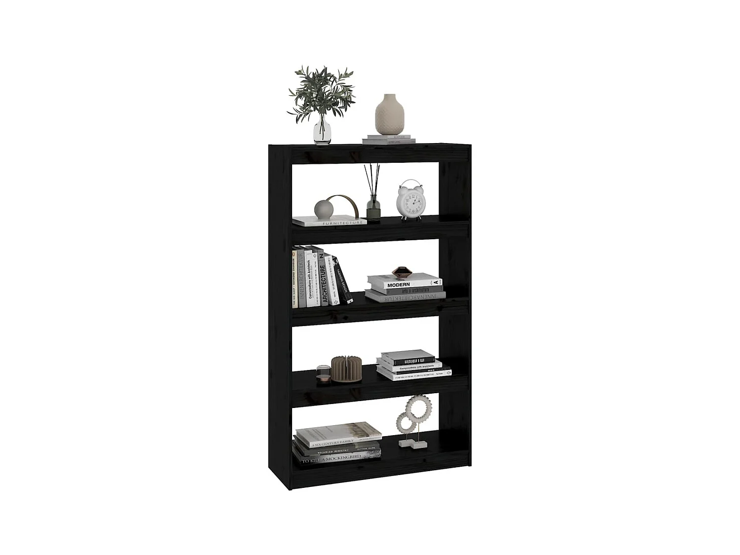 Bücherregal Raumteiler,Bücherschrank Schwarz 80x30x135,5 cm Massivholz Kiefer -gkd804736