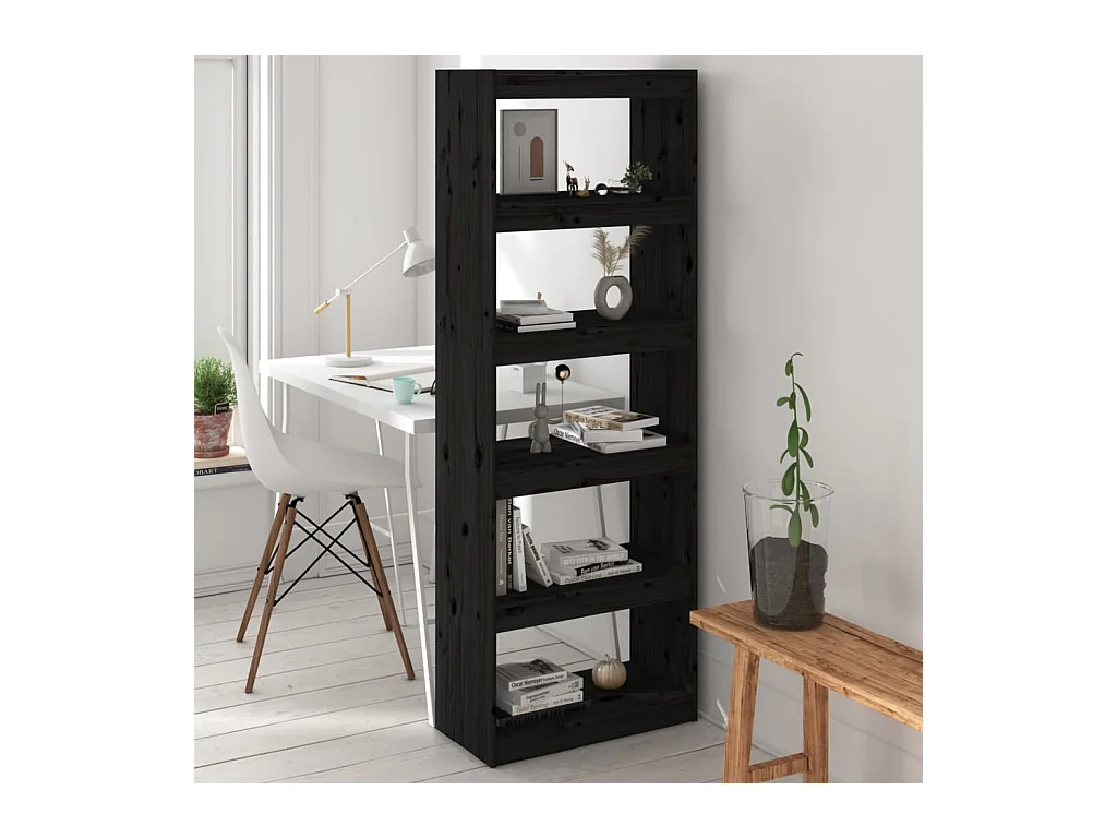 Bibliothèque-Séparateur de pièce Noir 60x30x167,5 cm Pin solide OFR19847 BonneVie Meuble