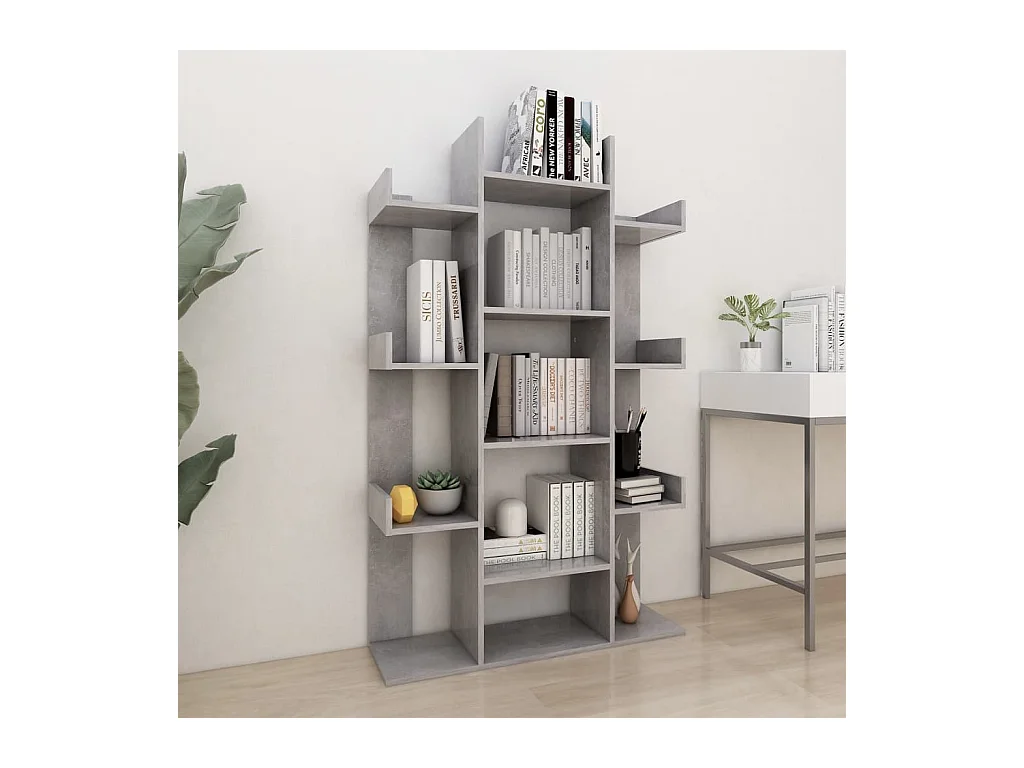 Bibliothèque Gris béton 86x25,5x140 cm Aggloméré OFR90264 BonneVie Meuble