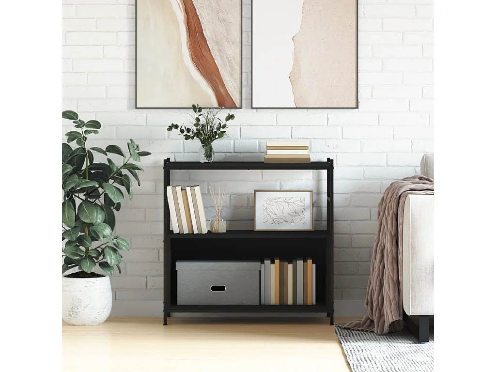 Estantería hierro y madera de ingeniería negro 80x30x78,5 cm ES615531