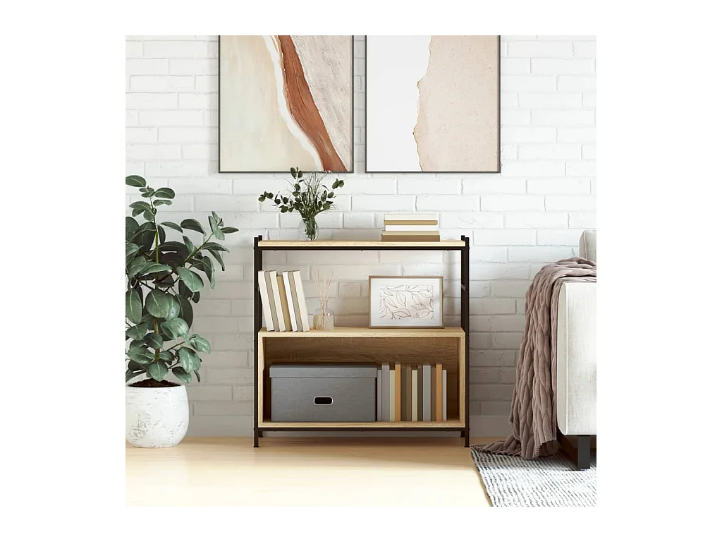 Bibliothèque chêne sonoma 80x30x78,5cm bois d'ingénierie et fer OFR72172 BonneVie Meuble
