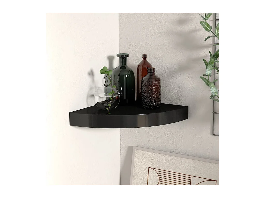 Étagère d'angle murale noir 25x25x3,8 cm MDF OFR18498 BonneVie Meuble