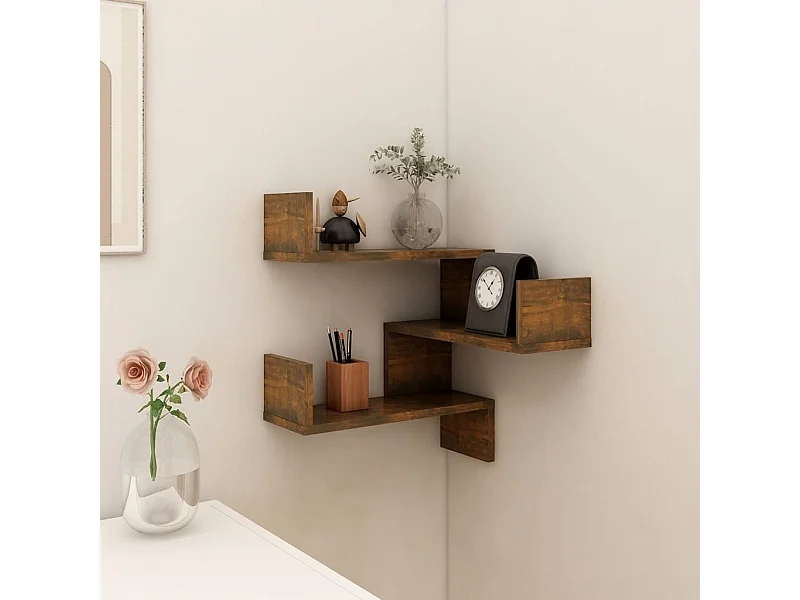 Étagère d'angle murale Chêne fumé 40x40x50 cm Bois d'ingénierie OFR69396 BonneVie Meuble