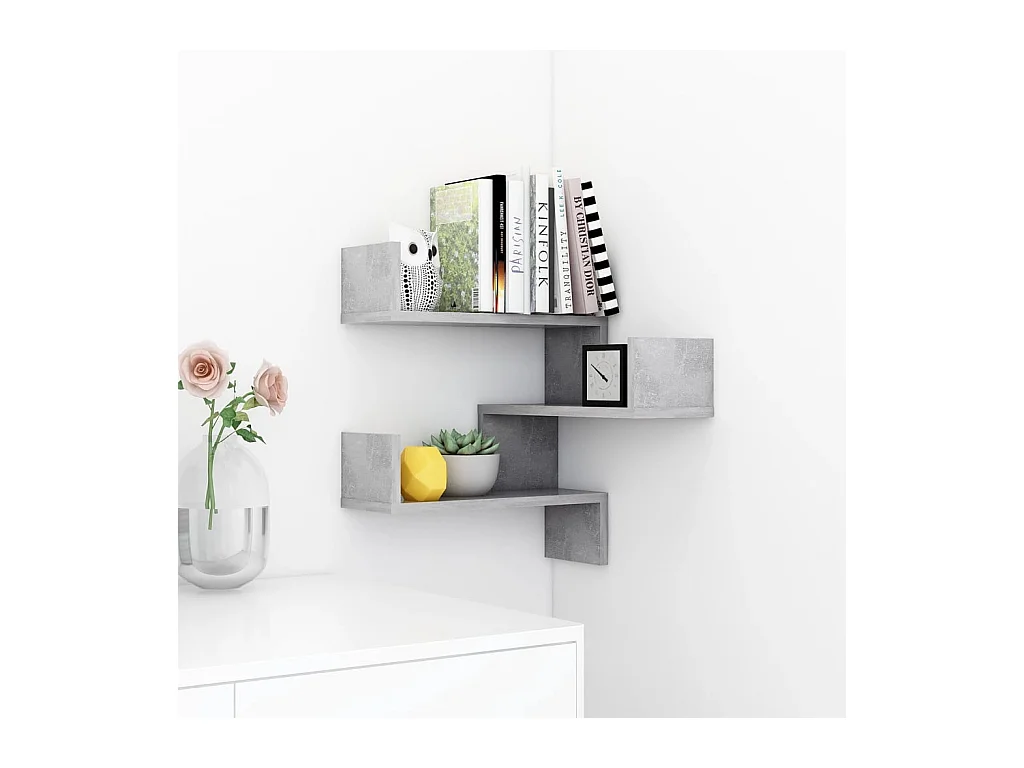 Étagère murale d'angle Gris béton 40x40x50 cm Aggloméré OFR64872 BonneVie Meuble