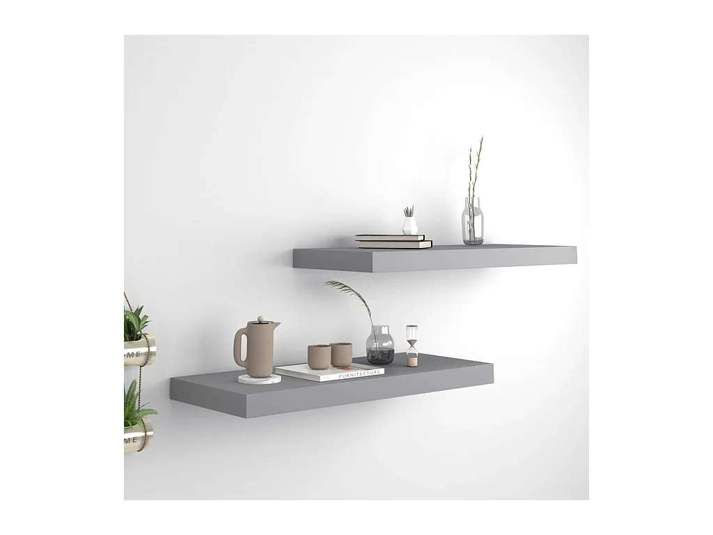 Étagères murales murales 2 pcs Gris 60x23,5x3,8 cm MDF OFR73132 BonneVie Meuble