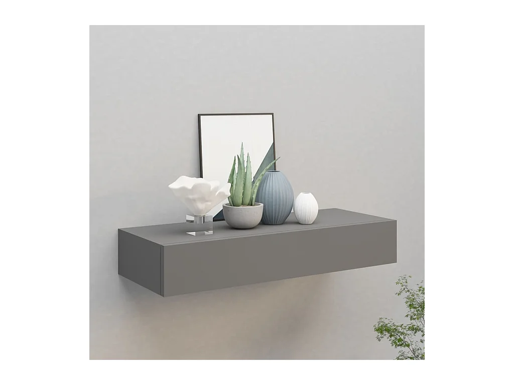 Étagère à tiroir murale Gris 60x23,5x10 cm MDF OFR61796 BonneVie Meuble