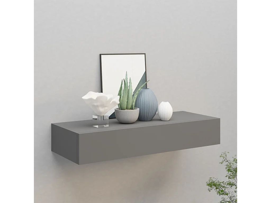 Étagère à tiroir murale Gris 60x23,5x10 cm MDF OFR61796 BonneVie Meuble