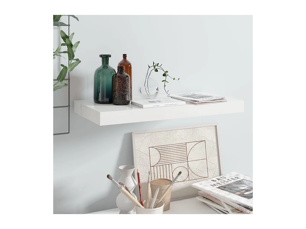 Étagère murale murale Blanc brillant 50x23x3,8 cm MDF OFR61713 BonneVie Meuble