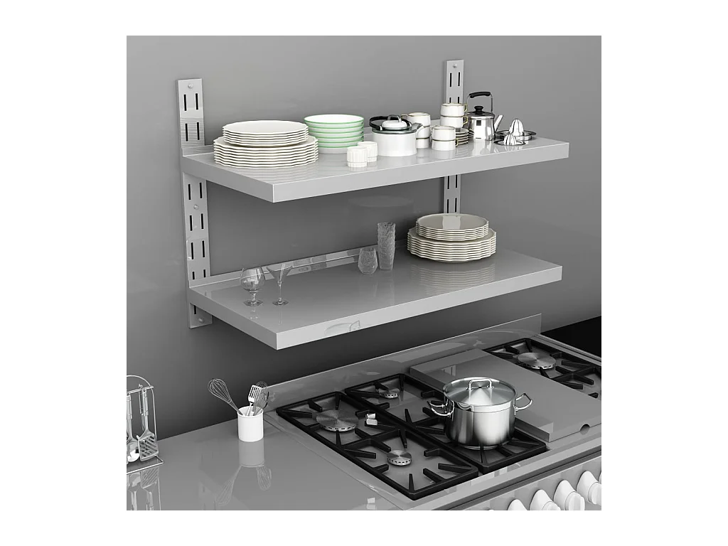 Étagère murale à 2 niveaux Acier inoxydable 100x30 cm OFR66545 BonneVie Meuble