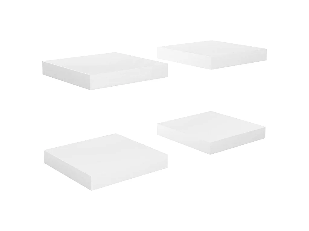 Estante de pared de pared 4 uds MDF blanco brillo 23x23,5x3,8cm ES46415