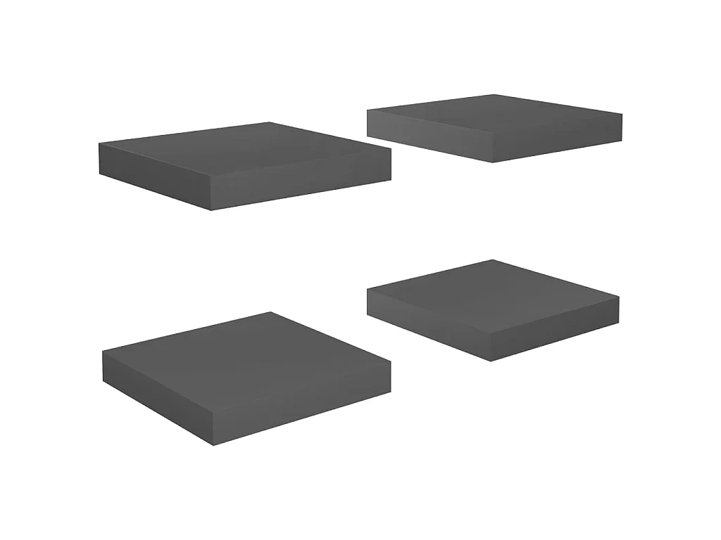 Estante de pared de pared 4 uds MDF gris brillo 23x23,5x3,8 cm ES15152