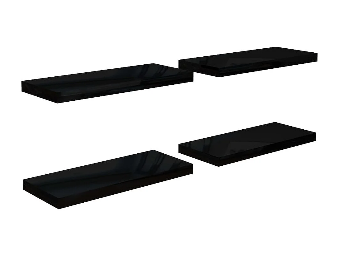 Estante de pared de pared 4 uds MDF negro brillo 60x23,5x3,8 cm ES50657