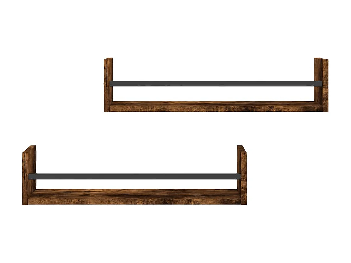 Wandschappen met stangen 2 st 60x16x14 cm gerookt eikenkleurig NL779533